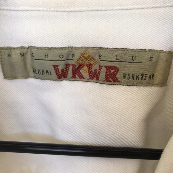 WKWR Anchor Blue Denim Shirt White Button Long Sleeves Tails Cuffs Heavy Pre-Own - Picture 7 of 8